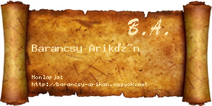 Barancsy Arikán névjegykártya